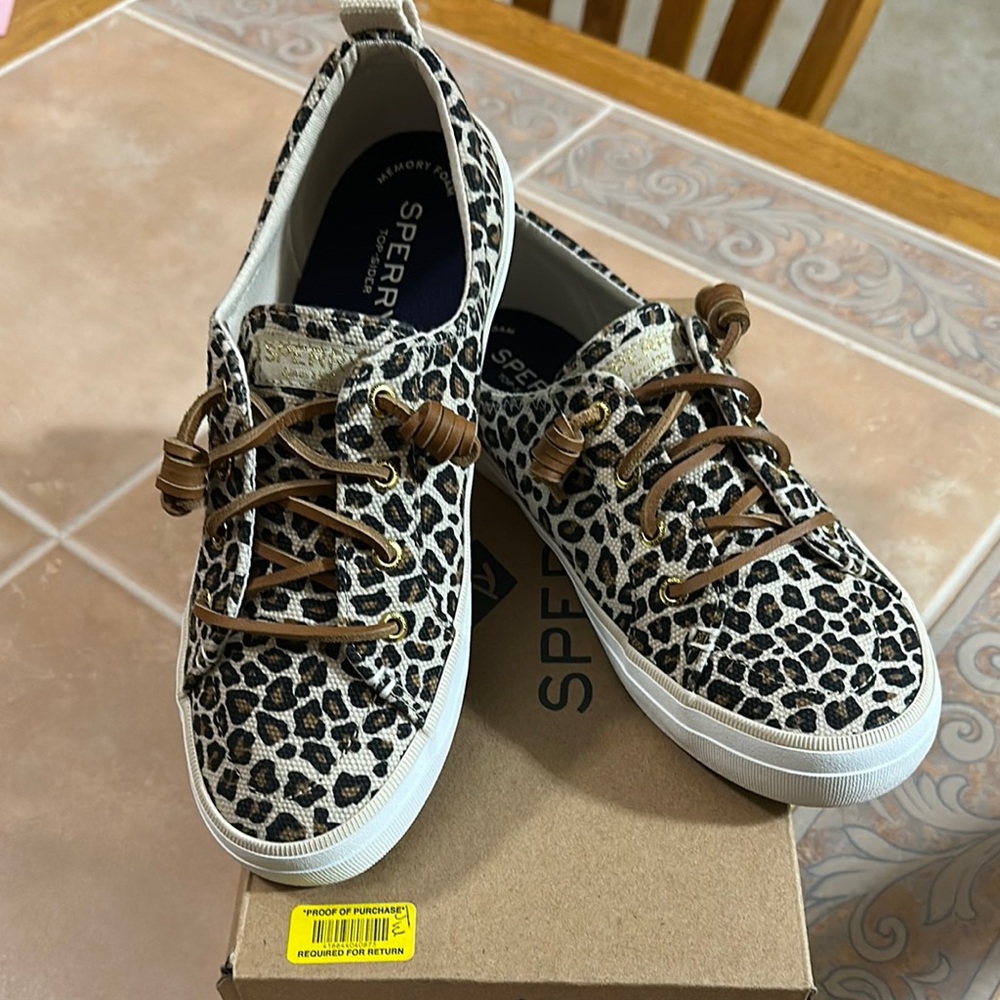 NWT HP Sperry Brown Leopard Print Loafers